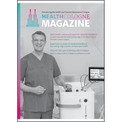 Auf dem Cover ist ein freundlich lächelnder Arzt zu sehen, der neben einem medizinischen Gerät steht.